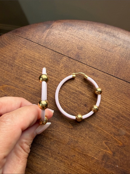 Jewelry - Vintage 750 Pink Hoop Earrings with Gold Bead Accents